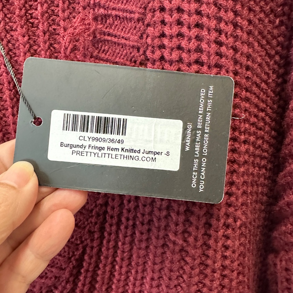 NWT PrettyLittleThing Fringe Sweater Jumper Distressed Rust Size S Small - Picture 5 of 12